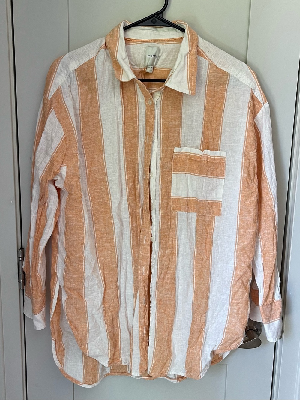 Maeve by Anthropologie Women's Striped Linen Button Down Shirt Medium